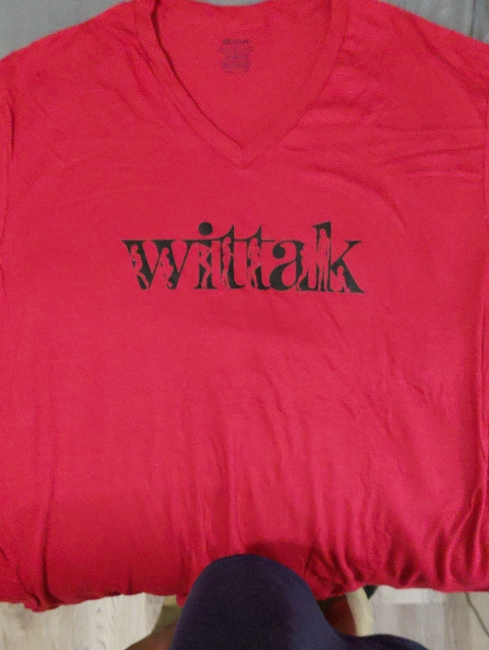 Red V-neck Graphic Tee with 'WittaK' Logo